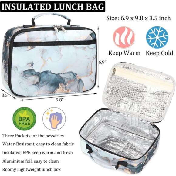 Backpacks for Girls, Marble Girls Backpack with Lunch Box Kids School - Picture 7 of 8